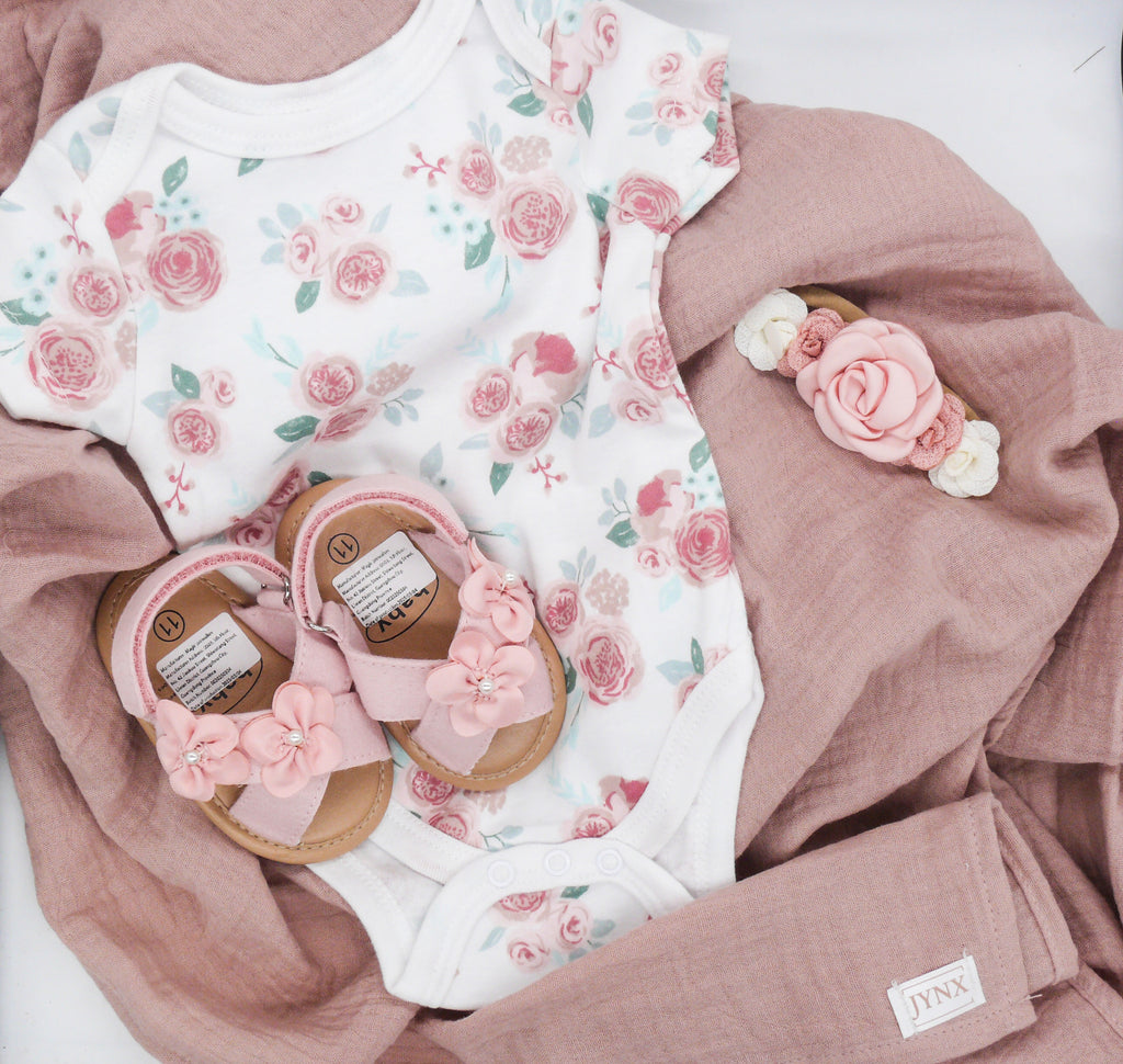 White with Pink Flowers