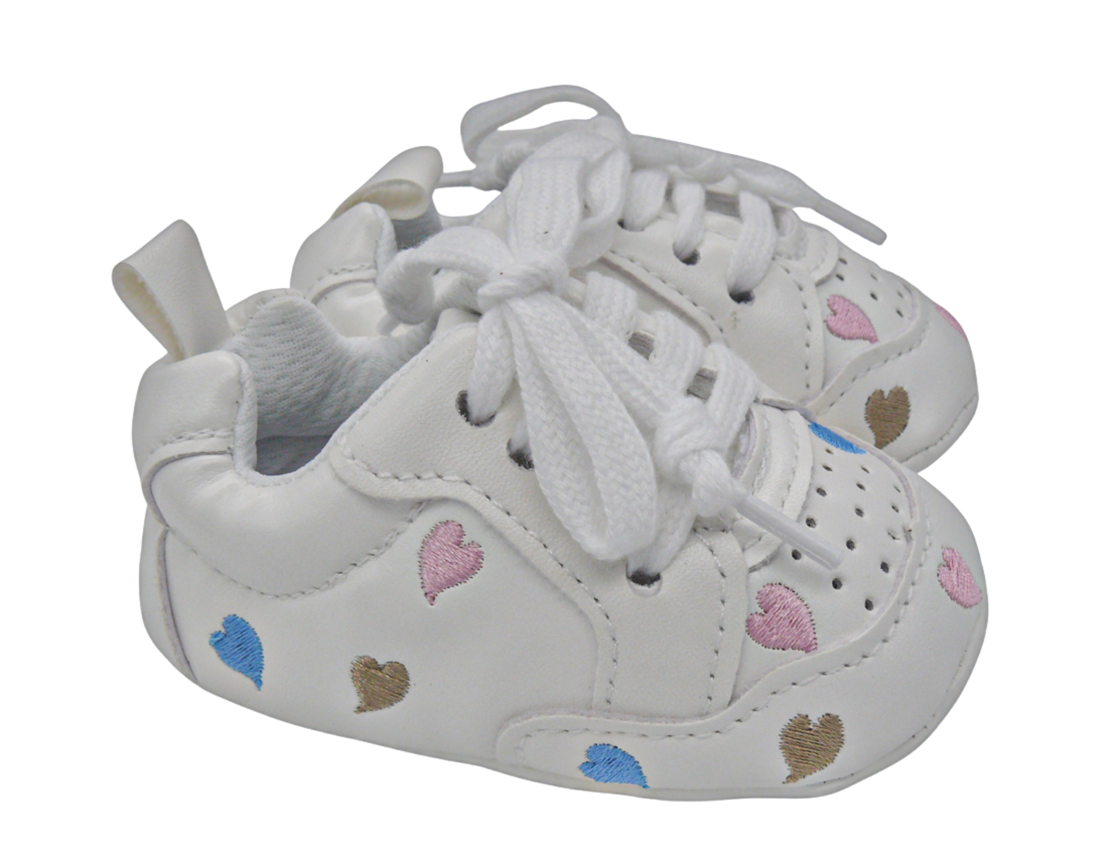 The Pastel Heart-Embroidered Soft-Sole Lace-Ups