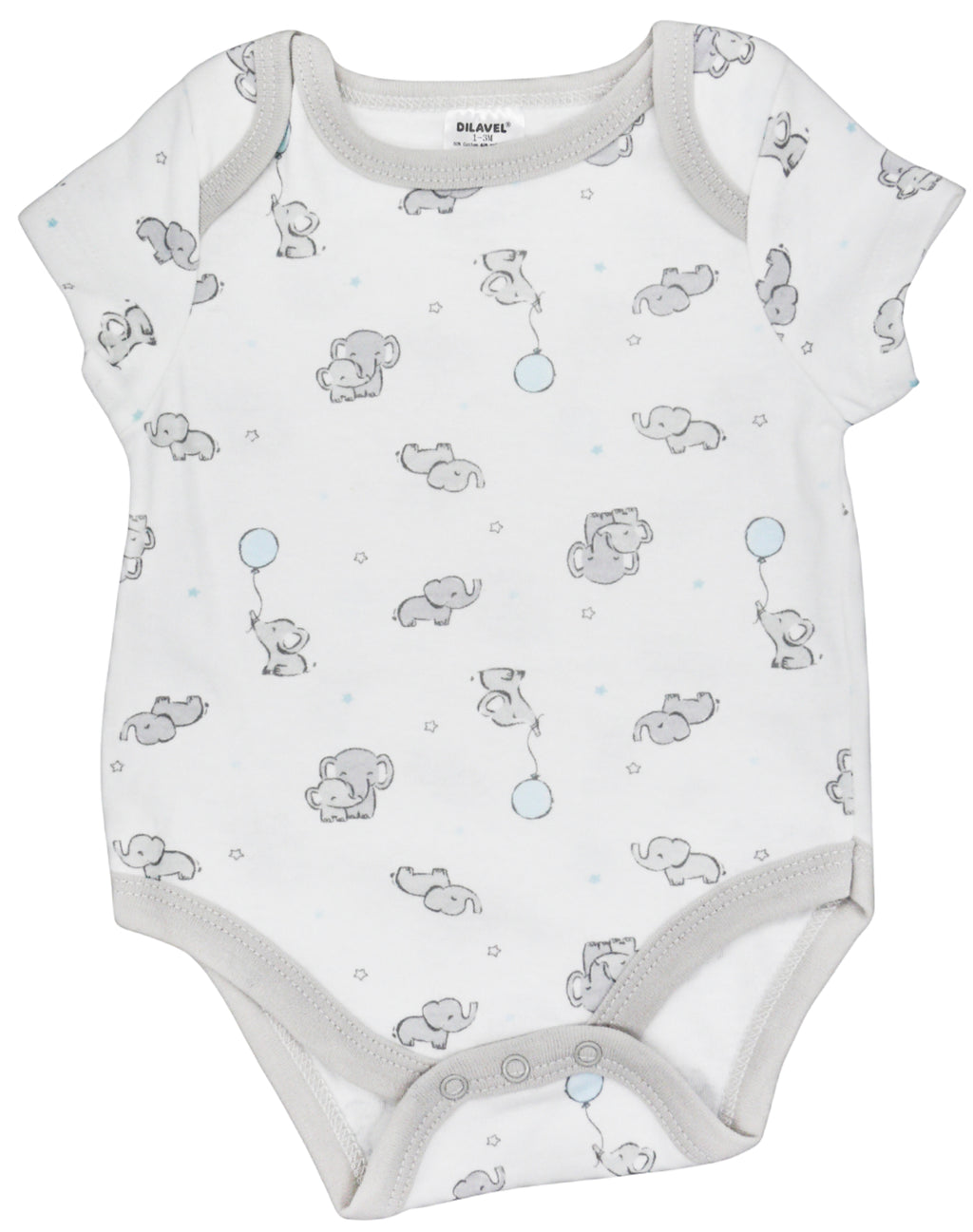 White with Grey Trim and Grey Elephants with Blue Balloons